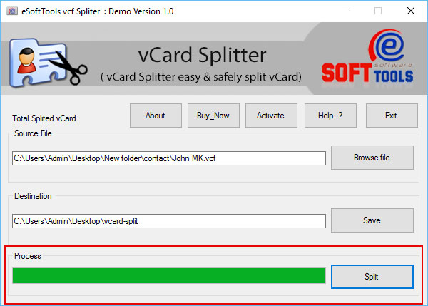 Windows 10 vCard Splitter full