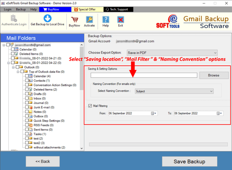 Use the mail filter and naming convention