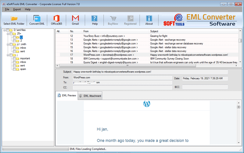 EML folders Loading & Preview