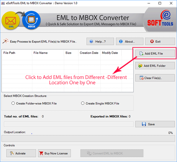 Procedure to Export EML to MBOX tool