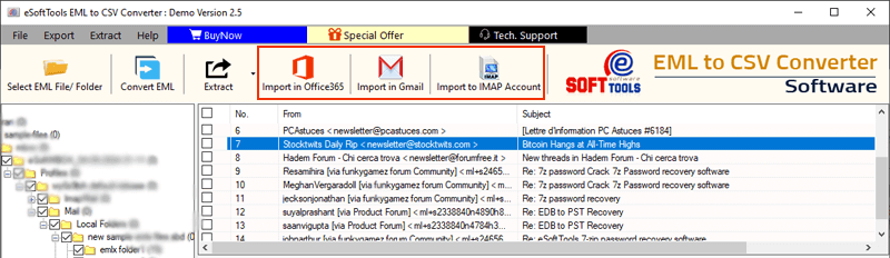 eml to cloud import options