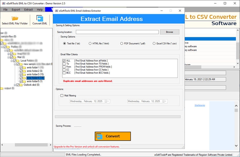 email address extration options