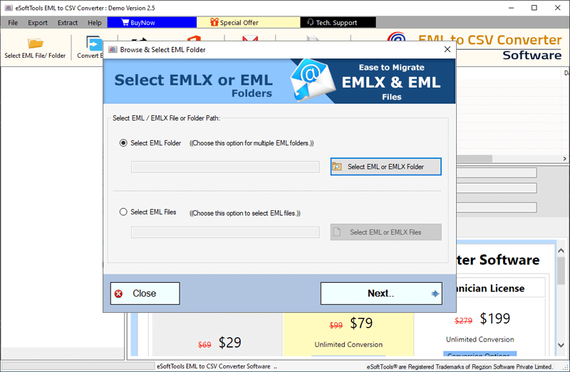 select EML file adding mode