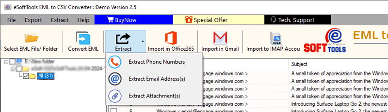 extract eml email items
