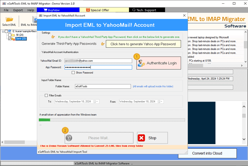 eml to Yahoo Mail migration
