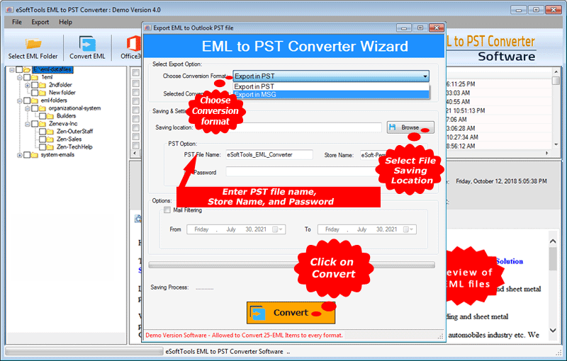 Save EML to PST