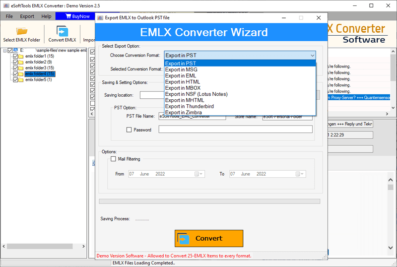 eSoftTools EMLX Converter Software screenshot