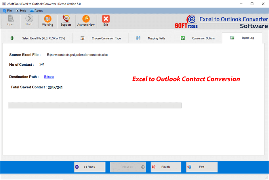 Excel Contacts Conversion complete