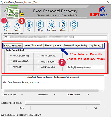 choose password recovery technique to recover excel password 