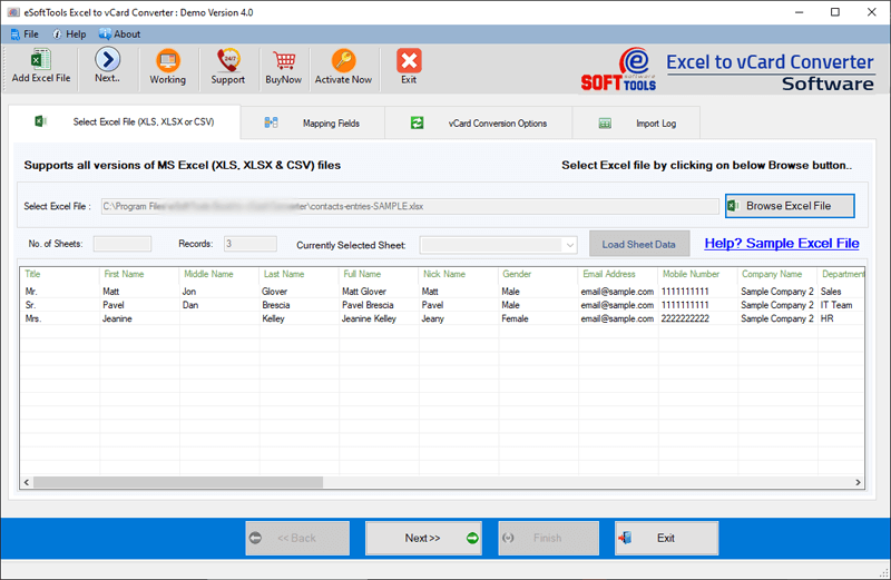 export excel contacts to vcard