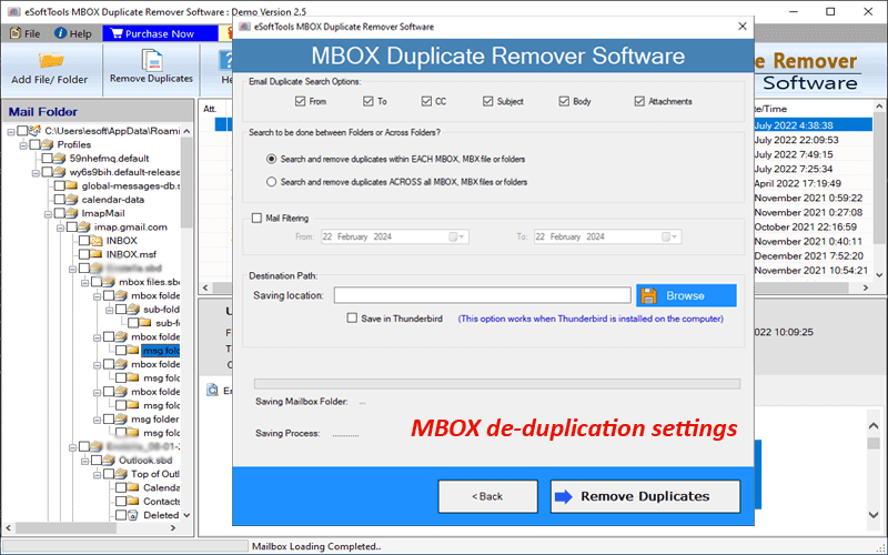eSoftTools MBOX Duplicate Remover screenshot