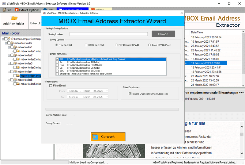 email address extration options