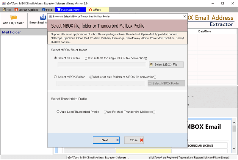 mbox file selection