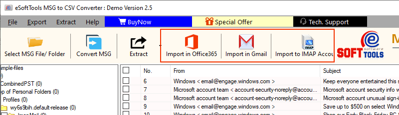 msg to cloud import options