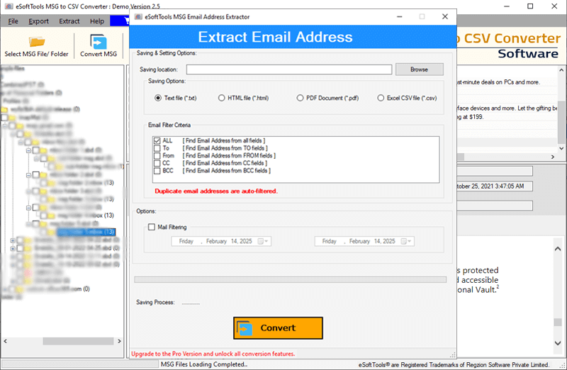 email address extration options