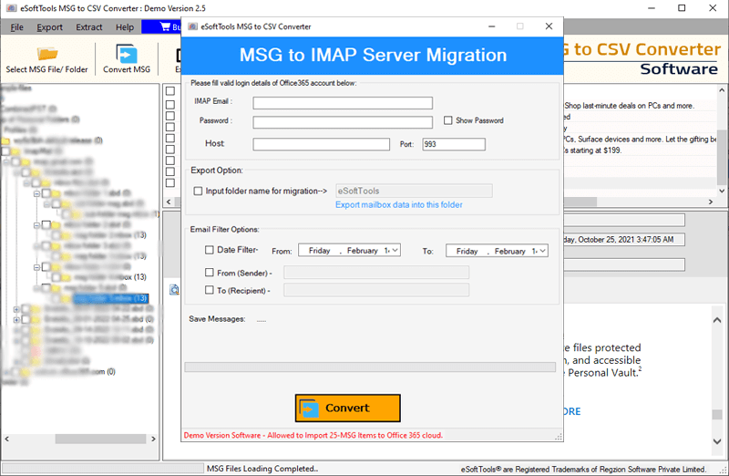 msg to imap login