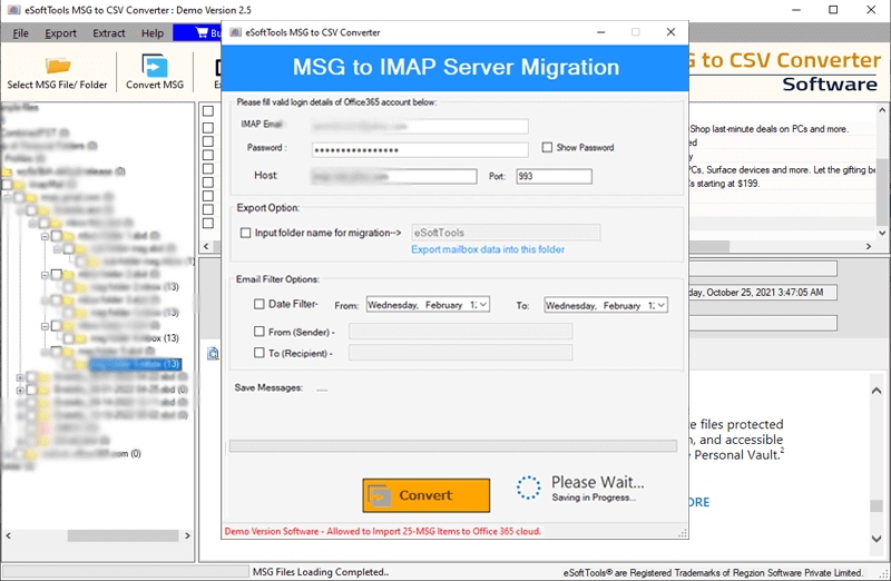msg email to imap migration