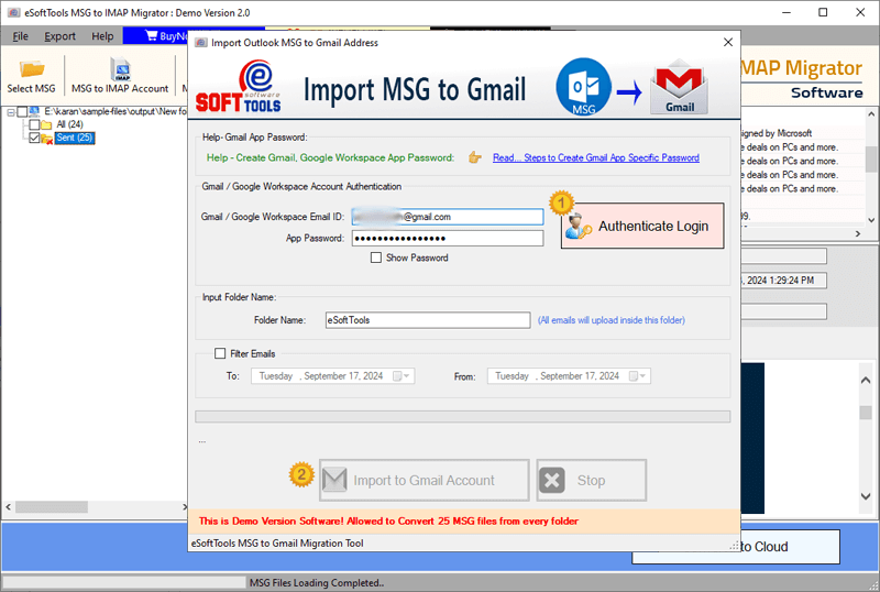 msg to gmail settings