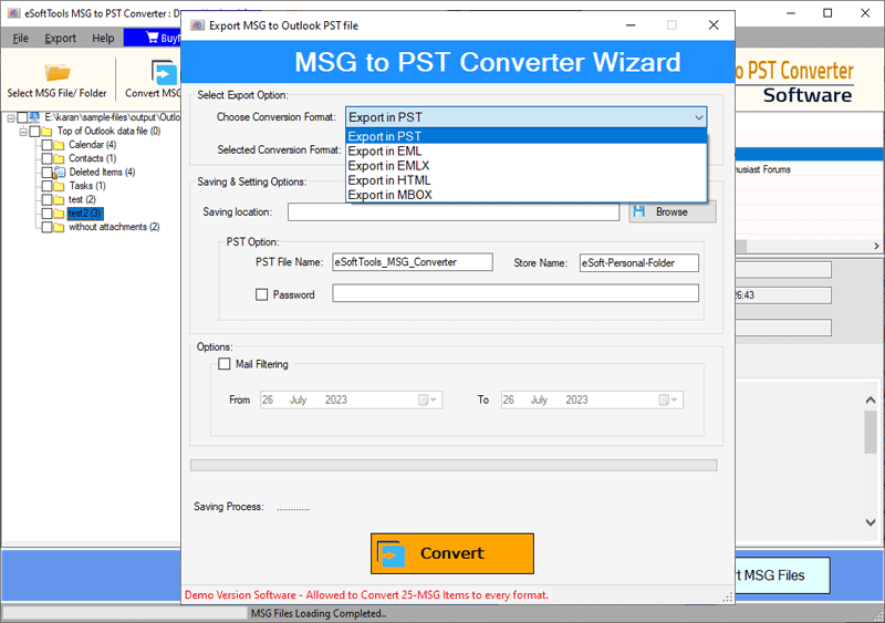 eSoftTools MSG to PST Converter Software screenshot