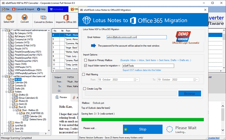 convert lotus notes to office365