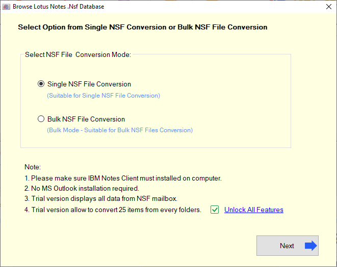 Select Single/Bulk NSF files