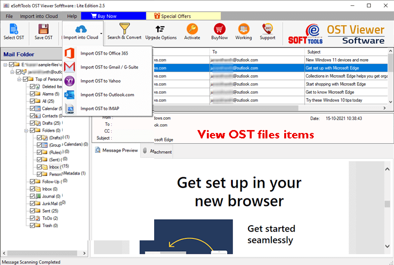ost to office365 option ost to office365 button