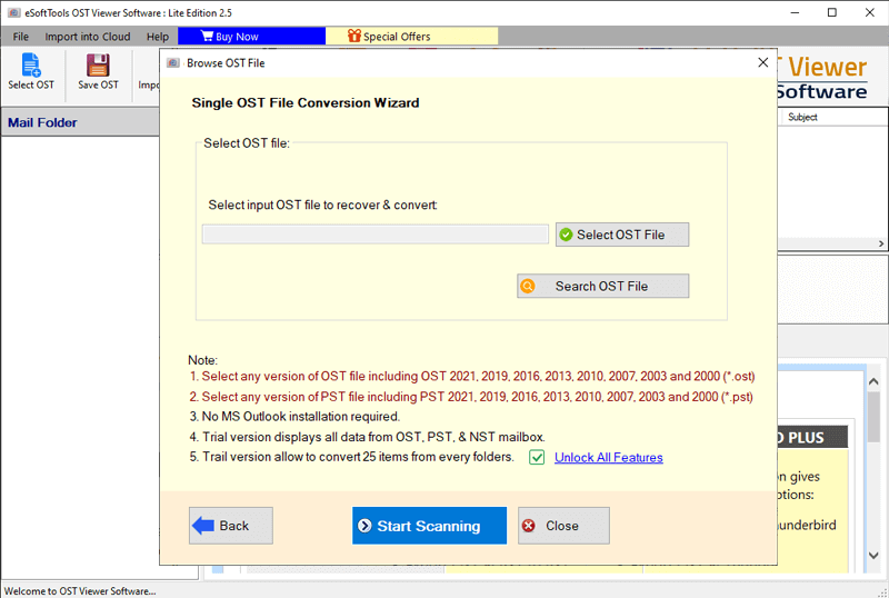 select outlook file manually select pst/ost/nst