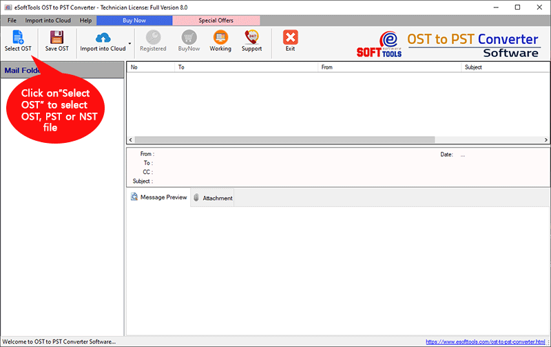First screen of OST file Converter Software