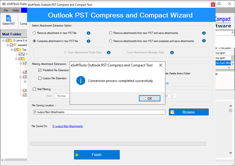 attachments removing/compression process completion
