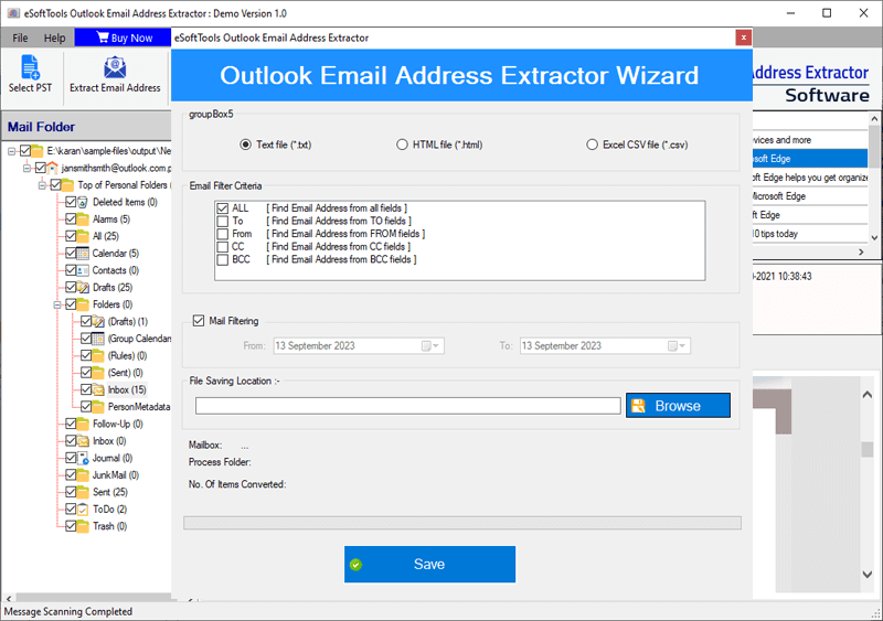 Email Address Extractor for Outlook screenshot