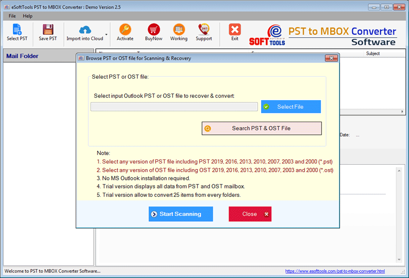 Select PST file for Conversion
