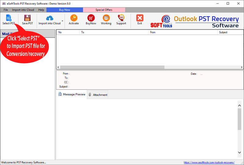 Outlook Recover Tool first screen