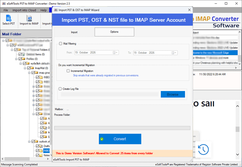PST to imap login