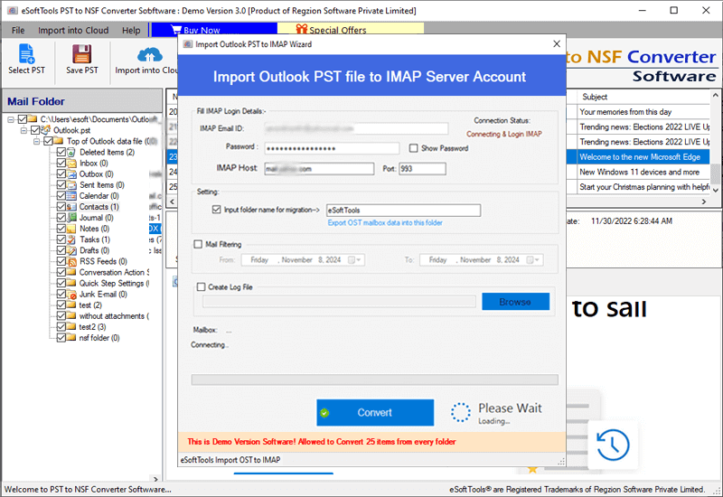 PST email to imap migration