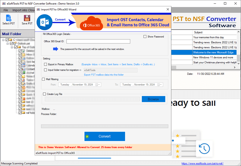 import to Office365 login