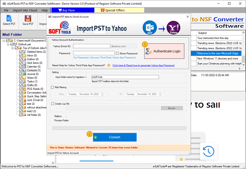 pst to yahoo login