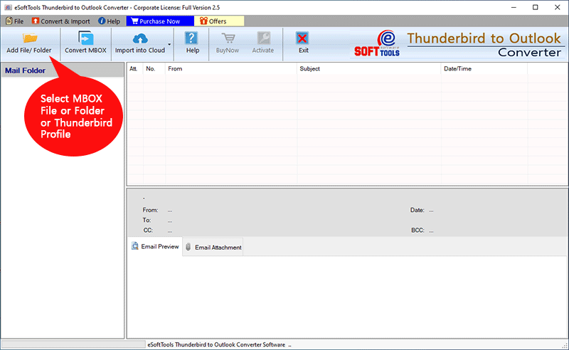 First screen of Thunderbird to Outlook Converter